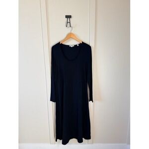 Vince Black Modal Blend Long Sleeve Scoop Neck Midi Dress Large L/G